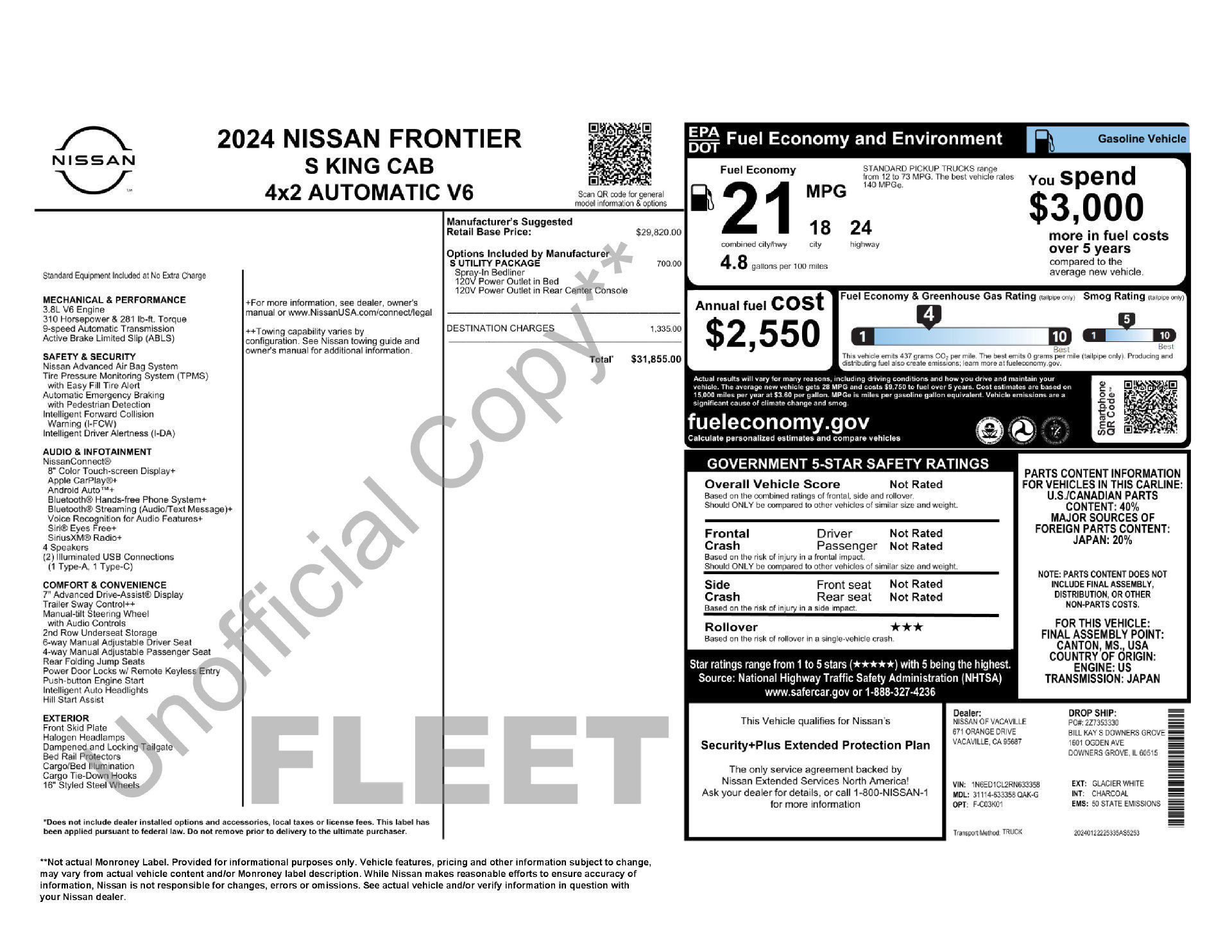 Used 2024 Nissan Frontier S w/ S Utility Package RWD image 4