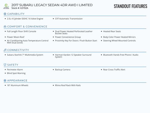 Used 2017 Subaru Legacy 2.5i Limited image 2