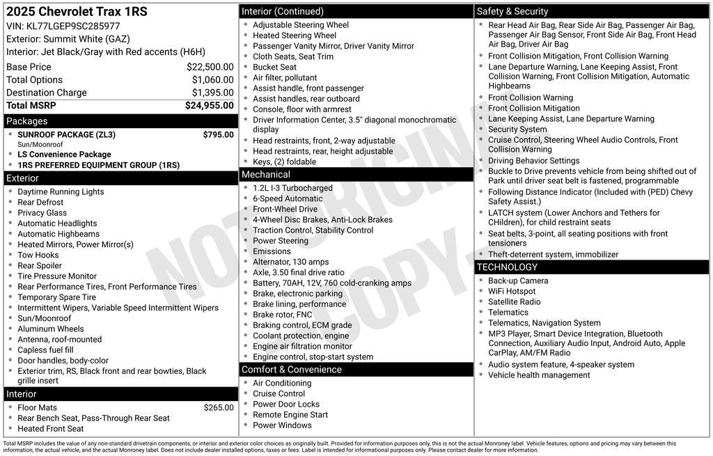 Used 2025 Chevrolet Trax RS w/ Sunroof Package FWD image 9