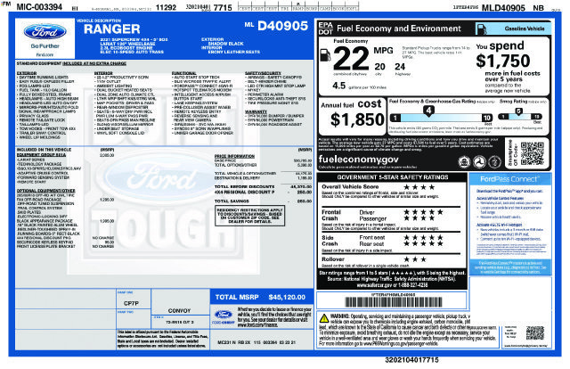 Used 2021 Ford Ranger Lariat w/ Equipment Group 501A High AWD/4WD image 1