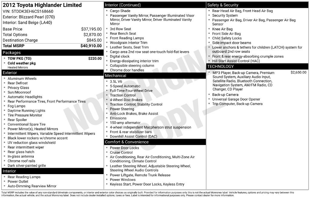 Used 2012 Toyota Highlander Limited w/ Tow Pkg AWD/4WD image 45