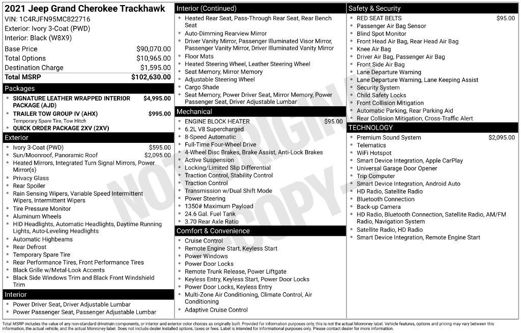 Used 2021 Jeep Grand Cherokee Trackhawk AWD/4WD image 19