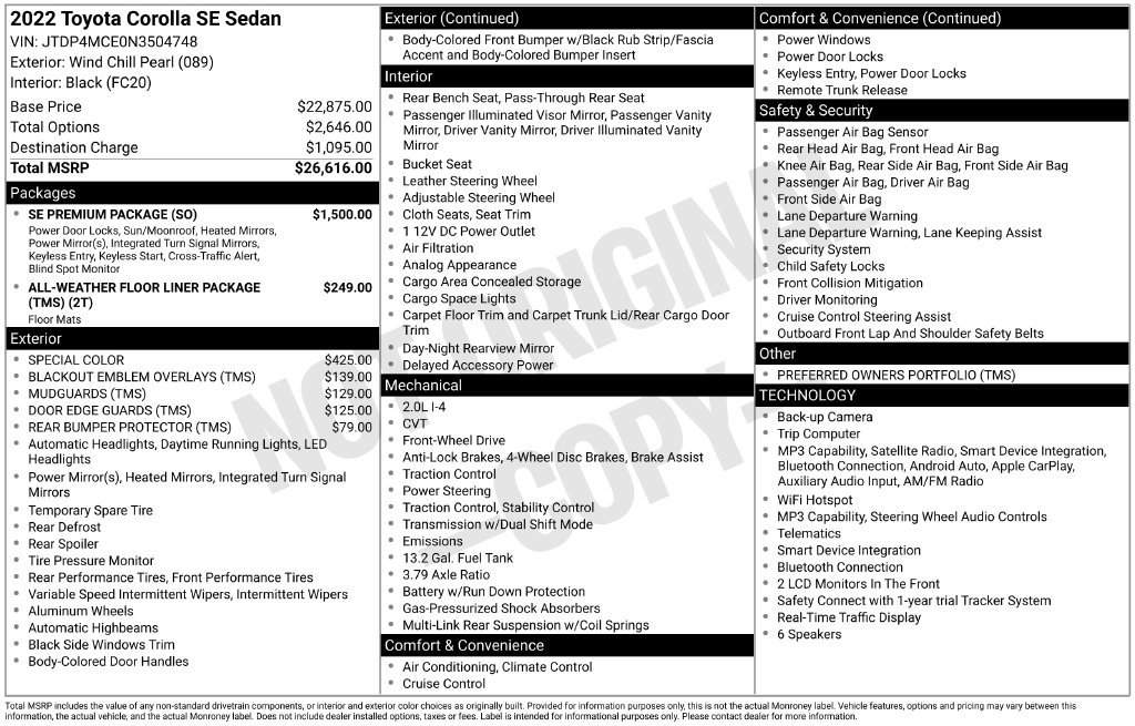 Used 2022 Toyota Corolla SE w/ SE Premium Package FWD image 2