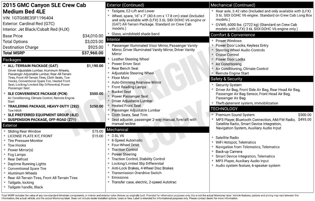 Used 2015 GMC Canyon SLE w/ All-Terrain Package AWD/4WD image 7