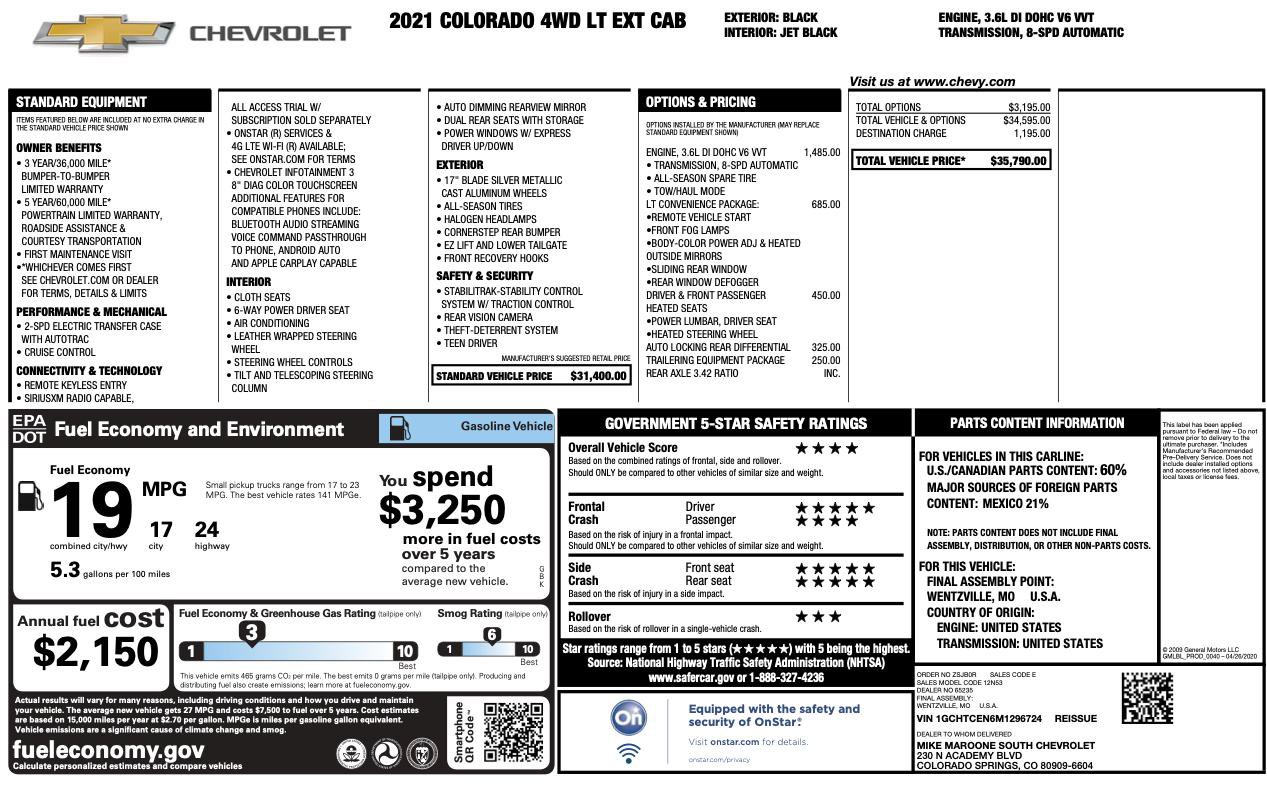 Used 2021 Chevrolet Colorado LT w/ LT Convenience Package AWD/4WD image 2