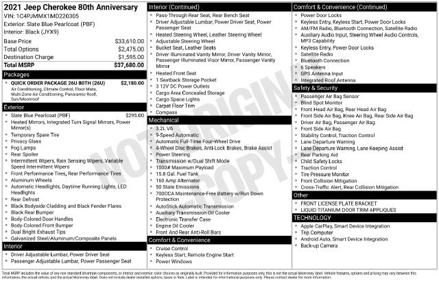 Certified 2021 Jeep Cherokee Latitude Lux 80th Anniv w/ Quick Order Package 26U 80TH AWD/4WD image 14