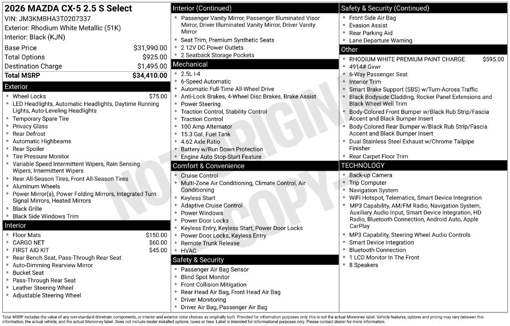 New 2026 MAZDA CX-5 Select AWD/4WD image 33