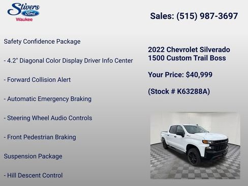Used 2022 Chevrolet Silverado 1500 Custom Trail Boss w/ Safety Confidence Package AWD/4WD image 26