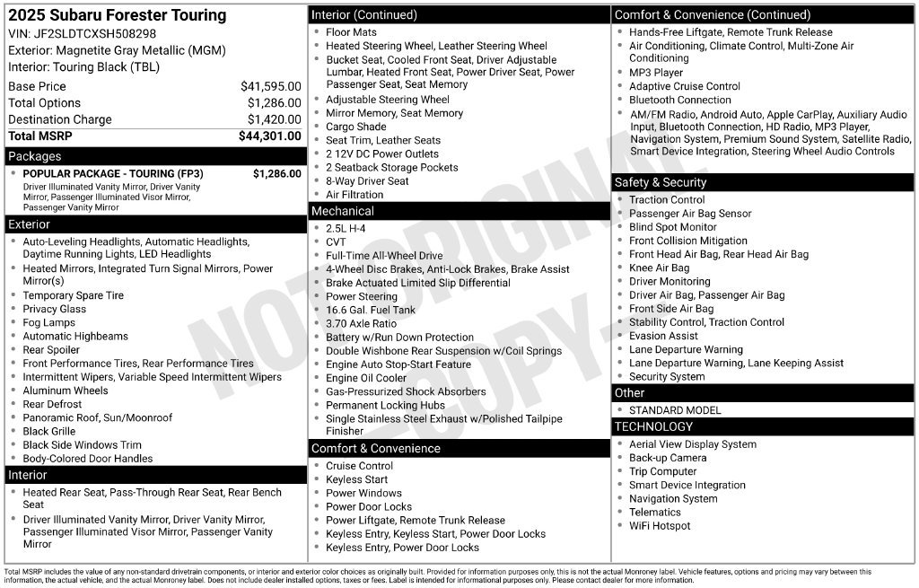 Certified 2025 Subaru Forester Touring w/ Popular Package - Touring AWD/4WD image 27
