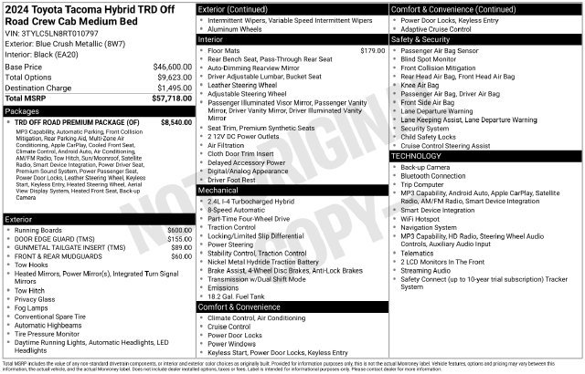 Used 2024 Toyota Tacoma TRD Off-Road w/ TRD Off Road Premium Package AWD/4WD image 12