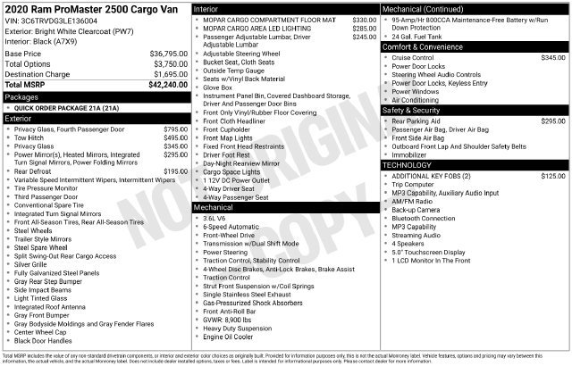 Used 2020 RAM ProMaster 2500 FWD image 1