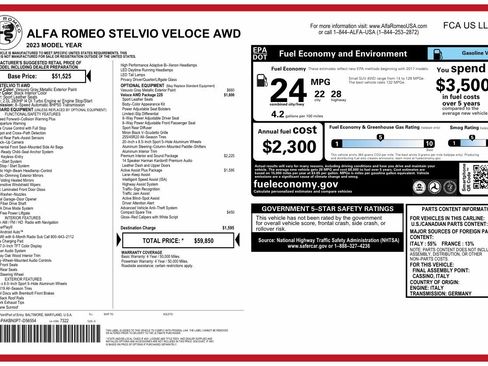 Used 2023 Alfa Romeo Stelvio Veloce AWD/4WD image 1