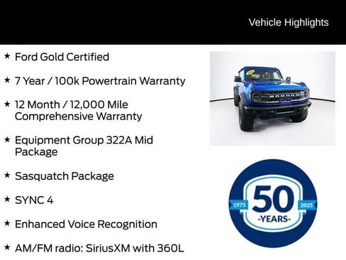 Certified 2022 Ford Bronco Black Diamond w/ Sasquatch Package image 6