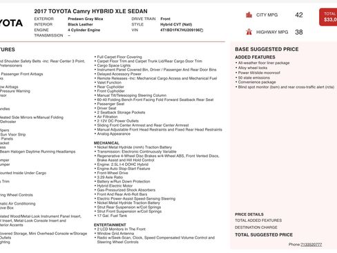 Used 2017 Toyota Camry XLE w/ Moonroof Package FWD image 3