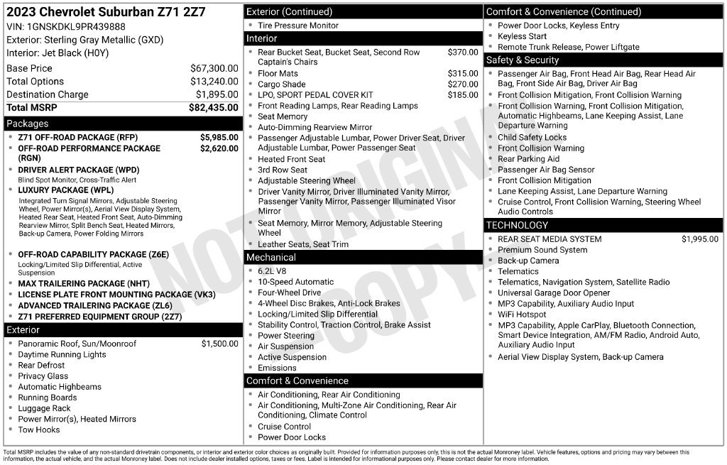 Used 2023 Chevrolet Suburban Z71 w/ Z71 Off-Road Package AWD/4WD image 8