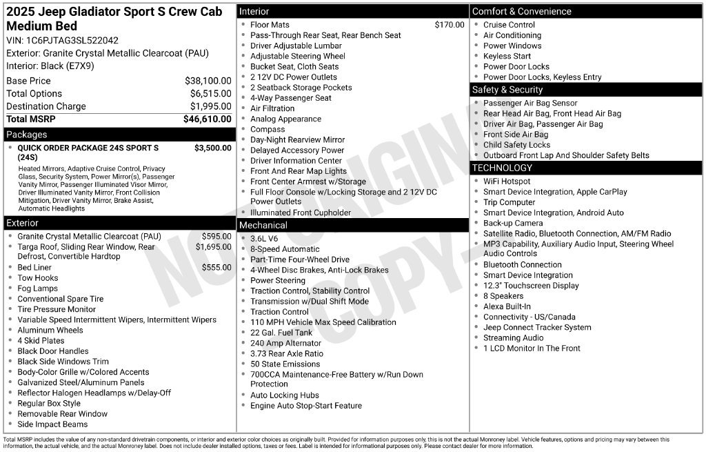 Certified 2025 Jeep Gladiator Sport AWD/4WD image 9