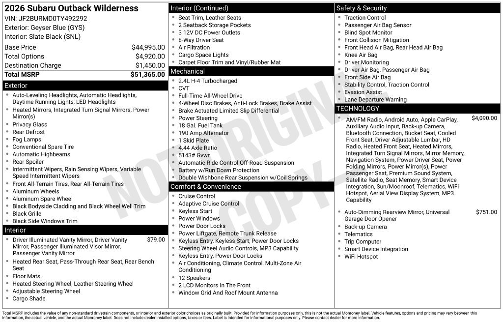 Certified 2026 Subaru Outback Wilderness AWD/4WD image 4