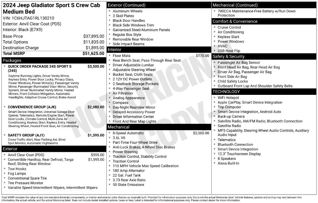Used 2024 Jeep Gladiator Sport AWD/4WD image 1