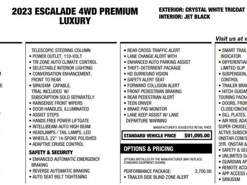 Used 2023 Cadillac Escalade Premium Luxury w/ Performance Package image 2