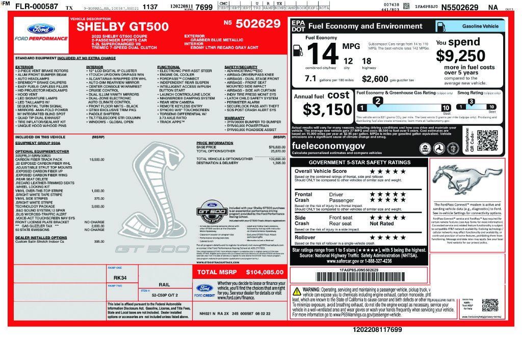 Used 2022 Ford Mustang Shelby GT500 w/ Carbon Fiber Track Pack RWD image 3