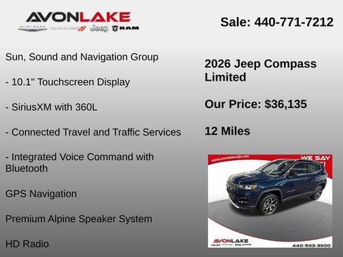 New 2026 Jeep Compass Limited w/ Sun, Sound & Navigation Group image 12