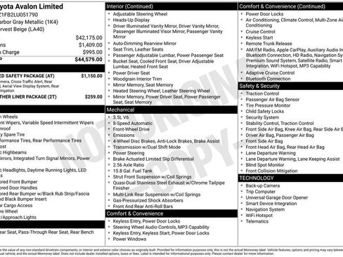 Certified 2020 Toyota Avalon Limited w/ Advanced Safety Package FWD image 32