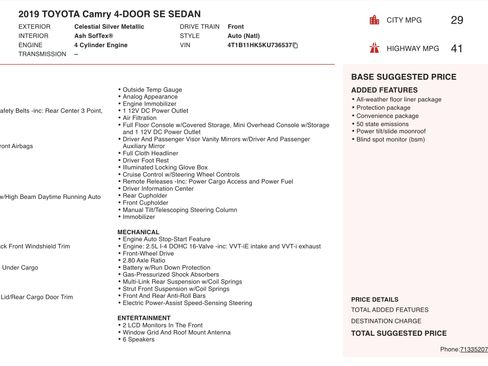 Used 2019 Toyota Camry SE image 2