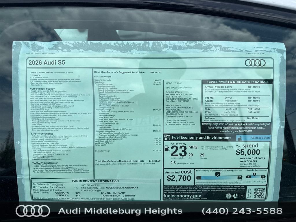 Used 2026 Audi S5 Premium Plus w/ Premium Plus Package AWD/4WD image 47
