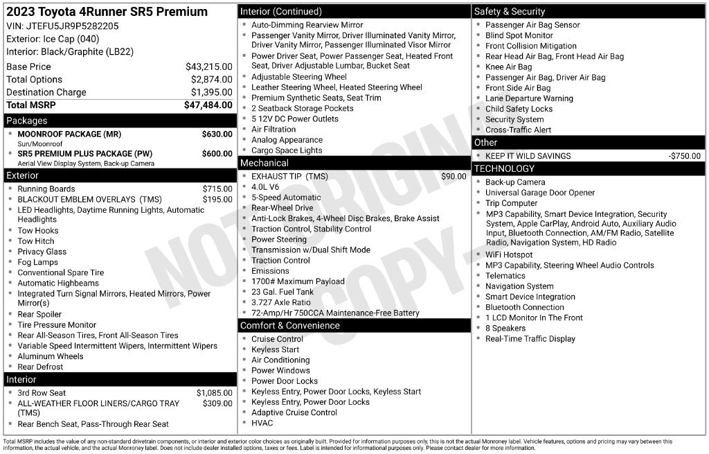 Used 2023 Toyota 4Runner SR5 Premium w/ Moonroof Package RWD image 5
