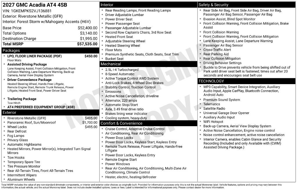New 2027 GMC Acadia AT4 w/ LPO, Floor Liner Package AWD/4WD image 11