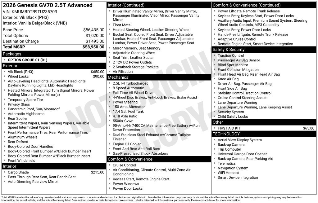 Certified 2026 Genesis GV70 2.5T Advanced AWD/4WD image 16
