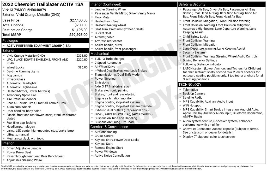Certified 2022 Chevrolet TrailBlazer ACTIV AWD/4WD image 32