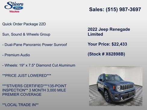 Used 2022 Jeep Renegade Limited w/ Sun, Sound & Wheels Group AWD/4WD image 8