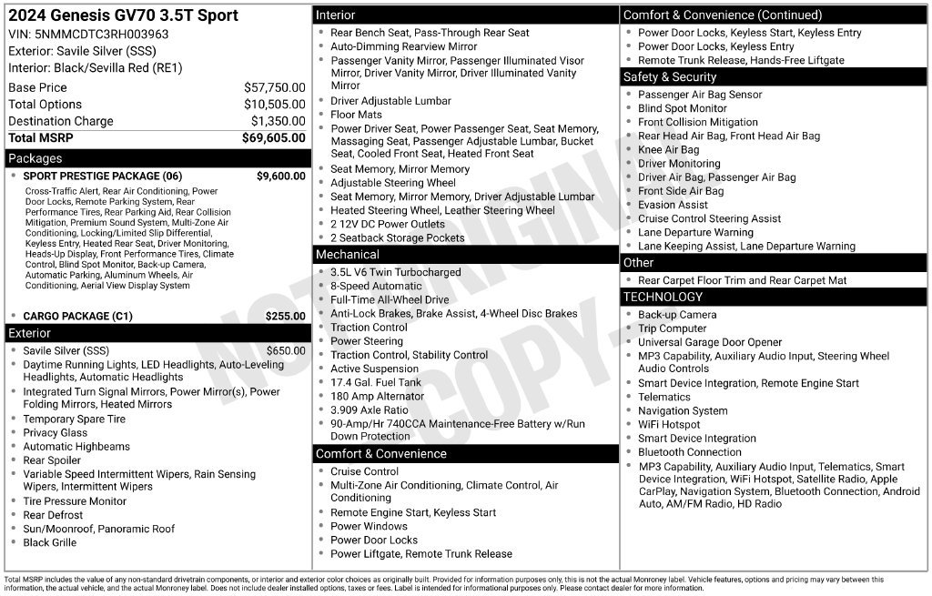 Certified 2024 Genesis GV70 3.5T Sport w/ Sport Prestige Package AWD/4WD image 24