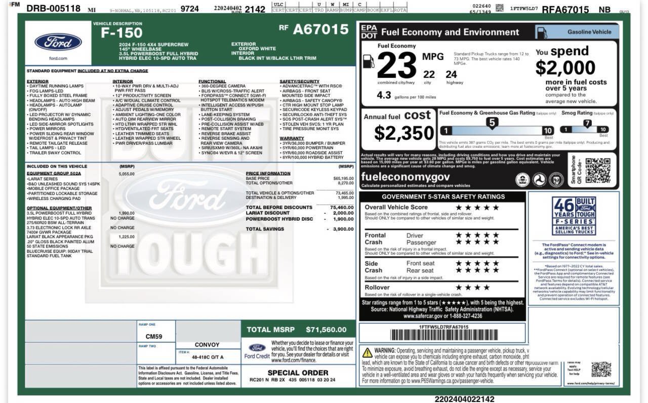 Used 2024 Ford F150 Lariat w/ Equipment Group 502A High AWD/4WD image 3