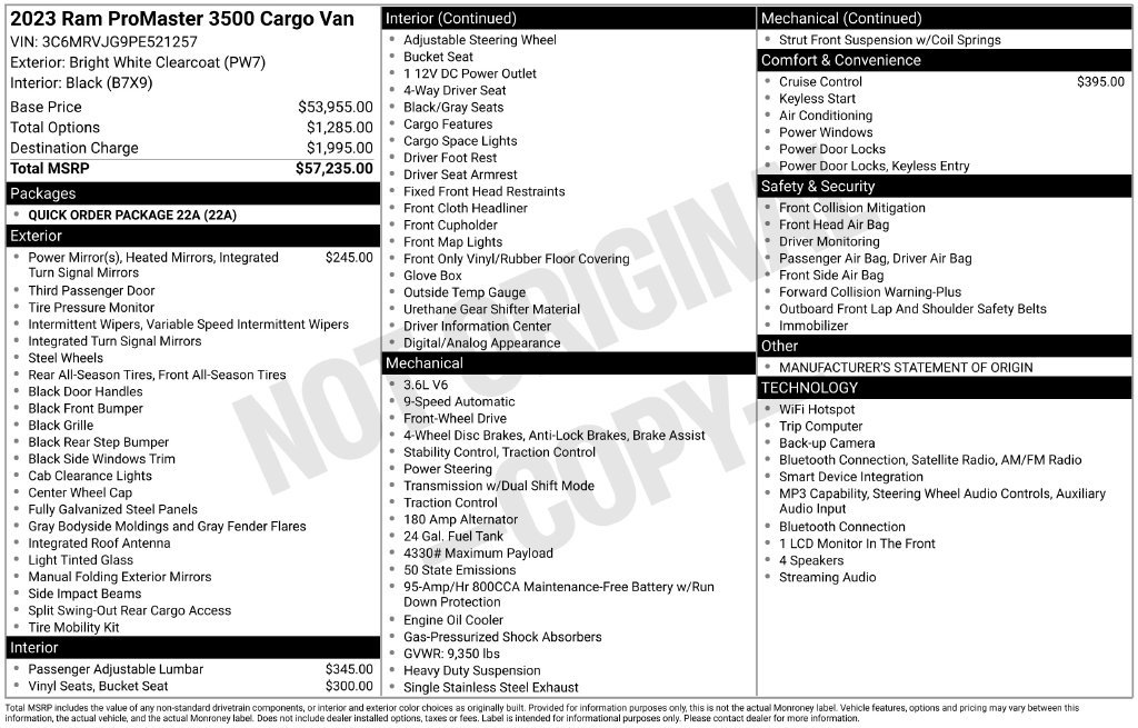 Used 2023 RAM ProMaster 3500 FWD image 6