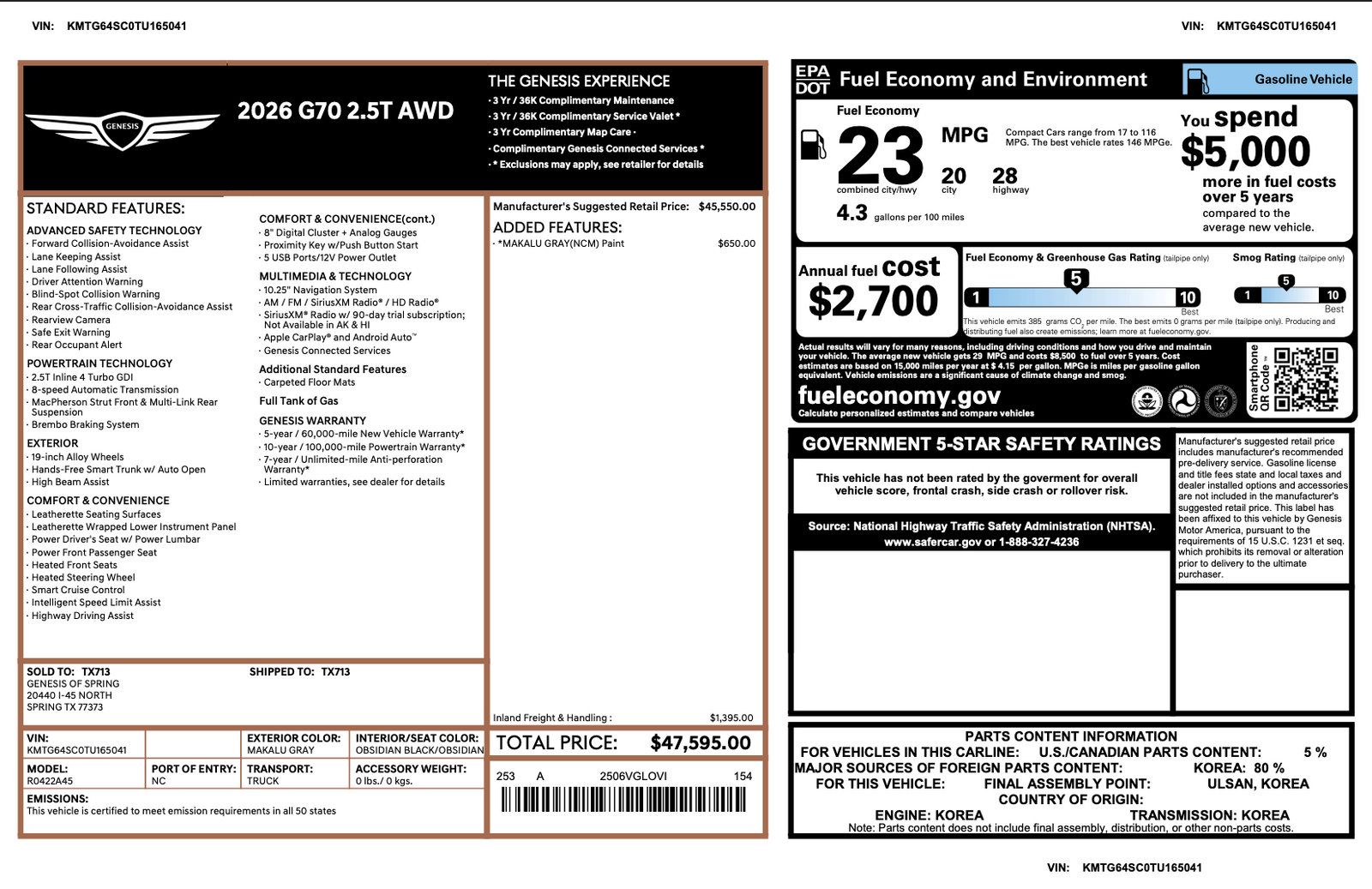 Certified 2026 Genesis G70 2.5T AWD/4WD image 3
