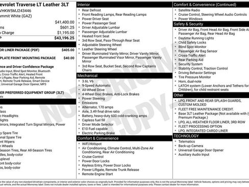 Used 2021 Chevrolet Traverse LT w/ LPO, Floor Liner Package image 4