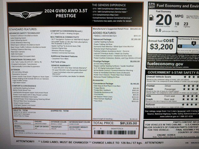 Used 2024 Genesis GV80 3.5T w/ Prestige Package AWD/4WD image 29