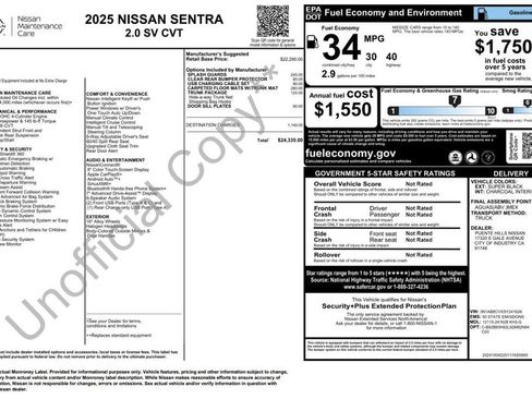 Used 2025 Nissan Sentra SV w/ Trunk Package FWD image 2