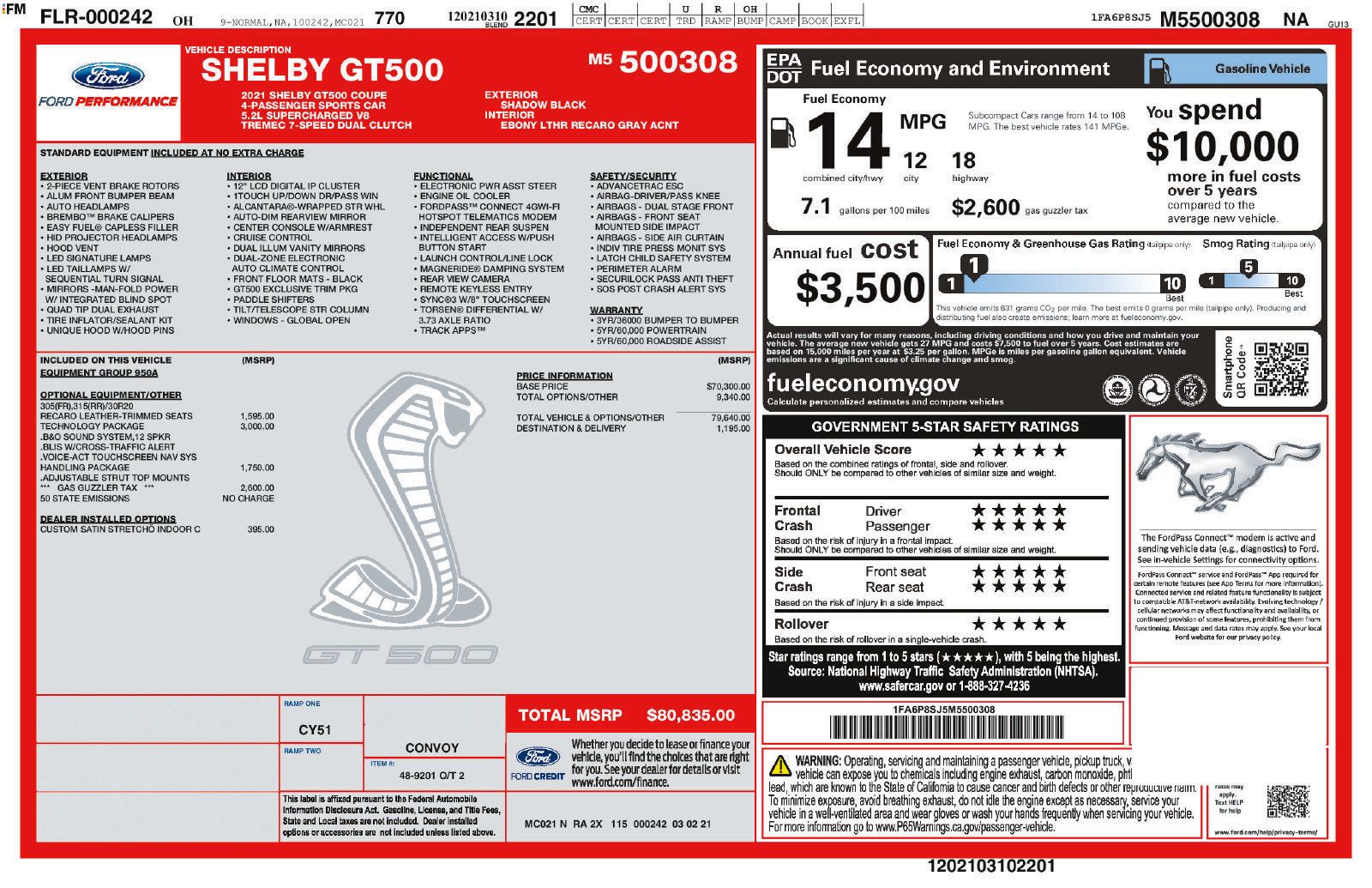Used 2021 Ford Mustang Shelby GT500 w/ Technology Package RWD image 10