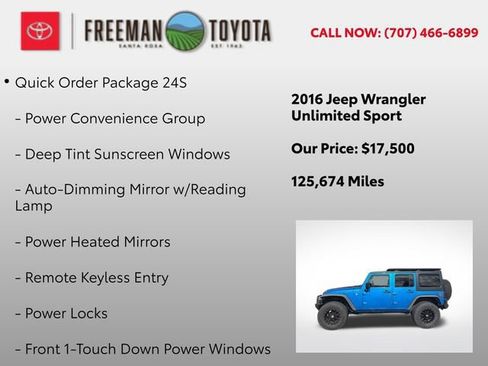 Used 2016 Jeep Wrangler Unlimited Sport w/ Quick Order Package 24S AWD/4WD image 5