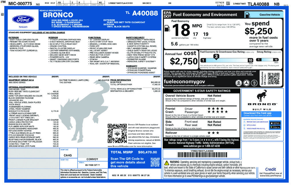 Used 2026 Ford Bronco Big Bend w/ Sasquatch Package AWD/4WD image 2