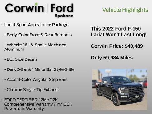 Used 2022 Ford F150 Lariat w/ Equipment Group 502A High AWD/4WD image 25