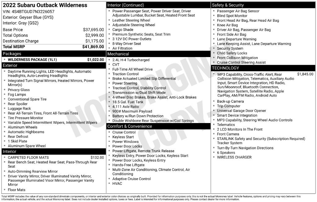 Used 2022 Subaru Outback Wilderness w/ Wilderness Package AWD/4WD image 3