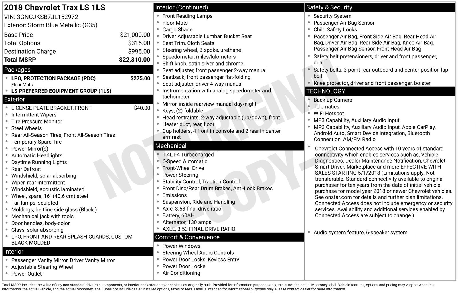 Used 2018 Chevrolet Trax LS w/ LPO, Protection Package FWD image 26