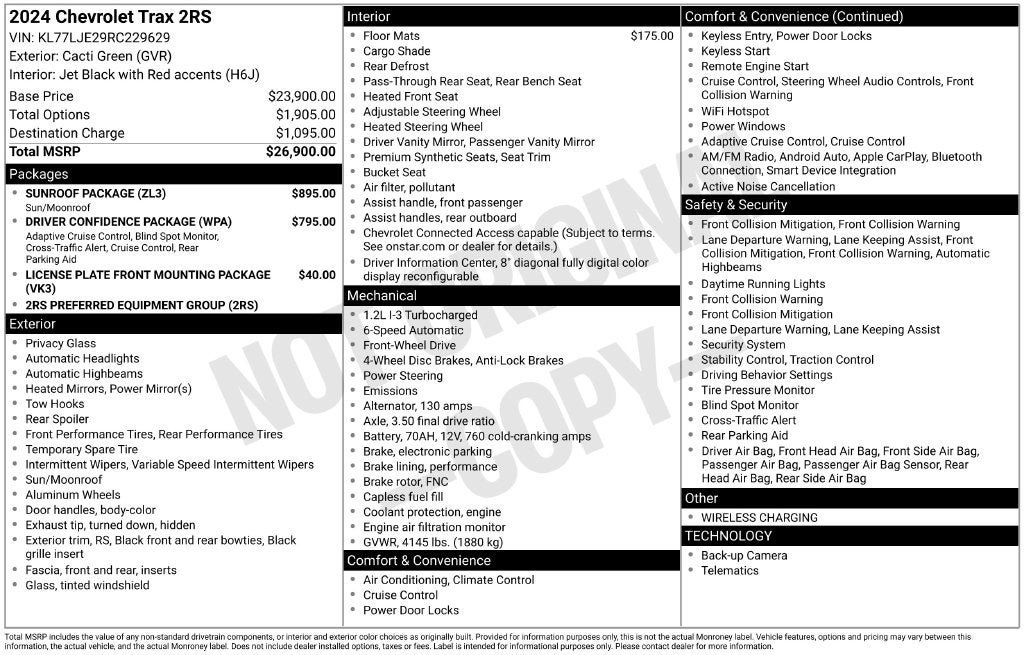 Used 2024 Chevrolet Trax RS w/ Sunroof Package FWD image 3