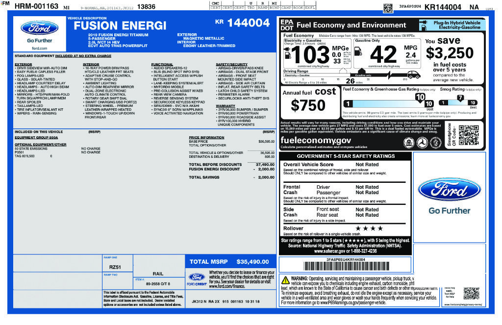 Used 2019 Ford Fusion Energi Titanium FWD image 46