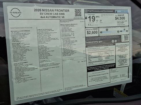 New 2026 Nissan Frontier SV w/ SV Convenience Package AWD/4WD image 7