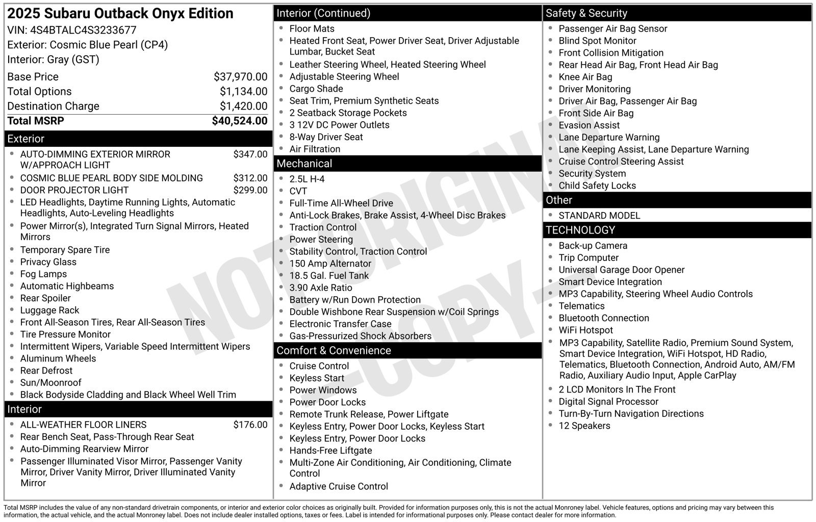 Certified 2025 Subaru Outback Onyx Edition AWD/4WD image 17